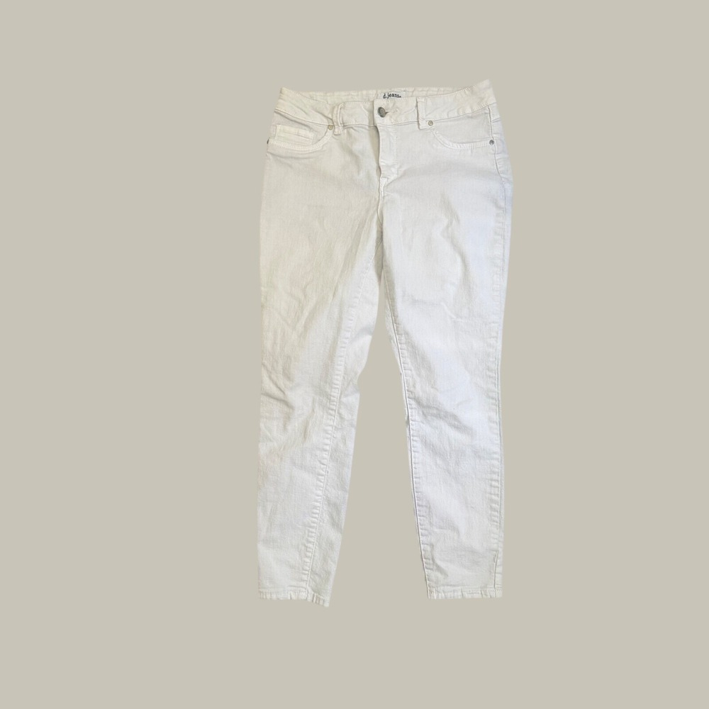 D.Jeans Womens White Skinny Denim Pants Size 10 Mid Rise Stretch Five Pocket